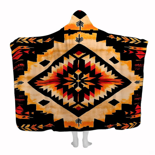 Southwestern Aztec stepped diamond geometric tribal pattern in terracotta and gold, view 1.