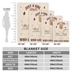 Personalized Floral Line-Art Girl Reading Blanket Throw - Book Lover