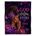Faith art blanket featuring a praying woman in purple turban with violet roses and butterflies.