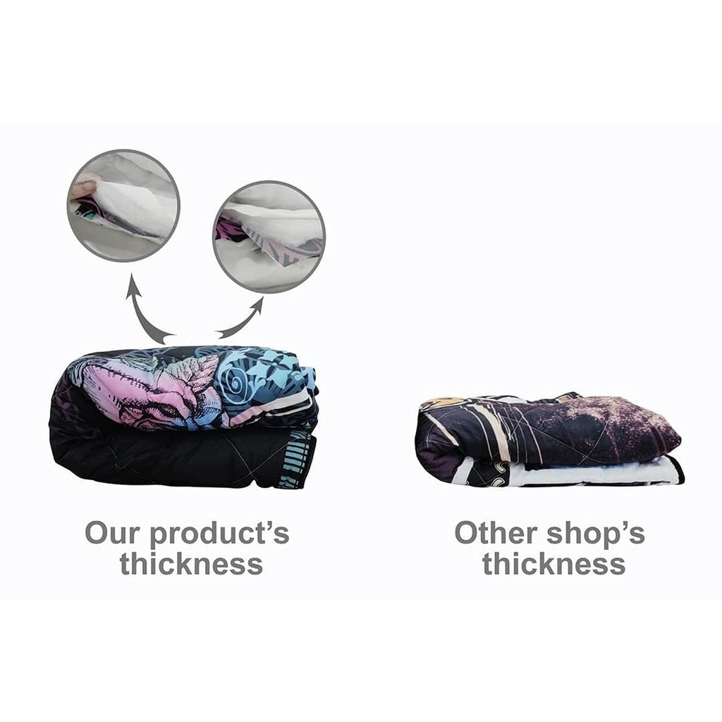 Side angle of racing-themed bedroom featuring royal blue and slate gray dirt sprint car illustration bedding set.
