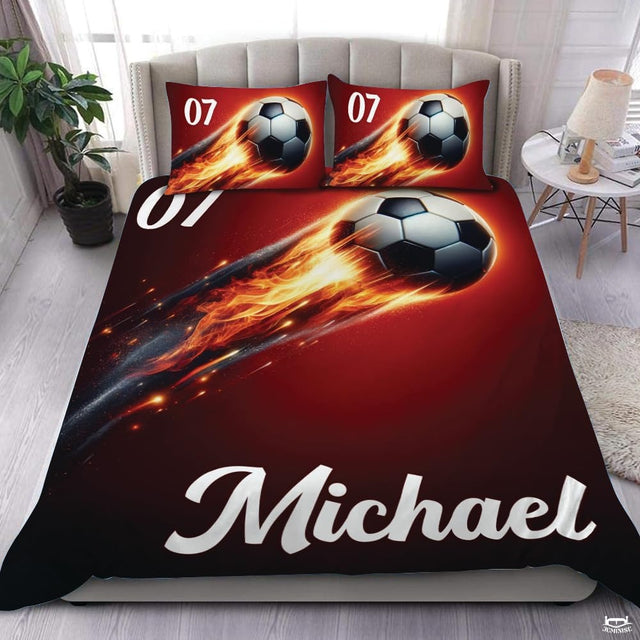 Custom Flaming Soccer Ball with Custom Name Comforter Set