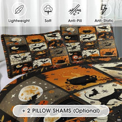 Witch Throw Quilt Set – Vintage Gothic Style Fall Bedspread for Autumn Bedroom Decor, Halloween Witch Bedding with Magical Patchwork Pattern, Soft Lightweight Quilt, Twin, Full, Queen Sizes (Color 5)