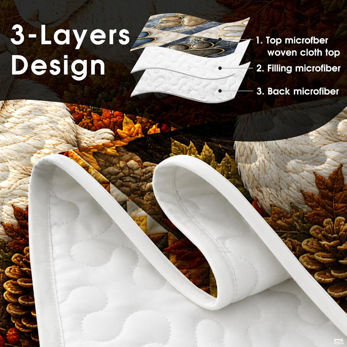 Full view of the charming woodland rabbit and glowing autumn foliage bedding set