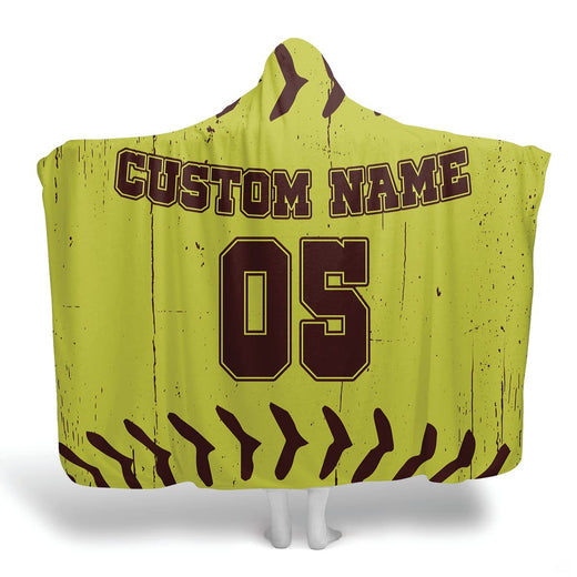 Softball jersey bedding set displaying optic yellow backdrop with dark brown chevron graphic accents.