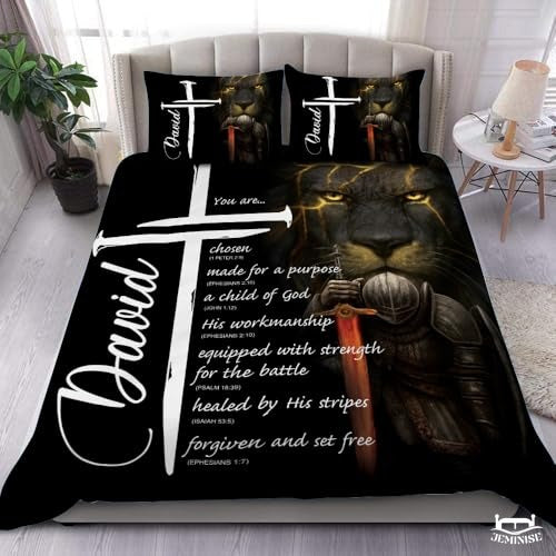 Christian Bedding Set – Inspirational Bible Verse Comforter – Religious Bedding for Women, Faith Gift for Mom, Daughter, Sister, Birthday & Religious Gifts (Christian Knight Templar)