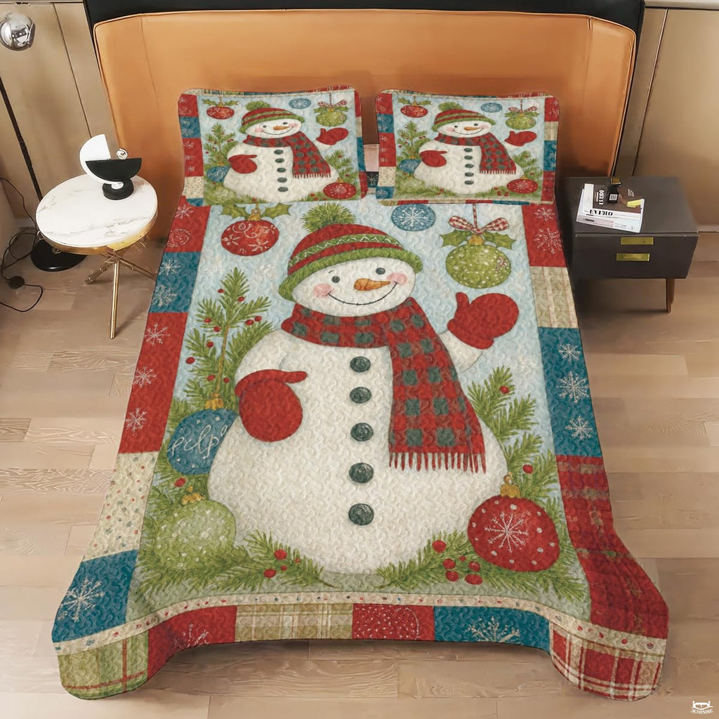 Side view of holiday bedding set showing comprehensive decorative pattern coverage in natural light.
