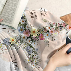 Wildflower floral cross god says I am scripture blanket showing botanical cross view 3