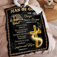 Devotional Christian faith throw blanket styled over a sofa beside quiet prayer space decor.