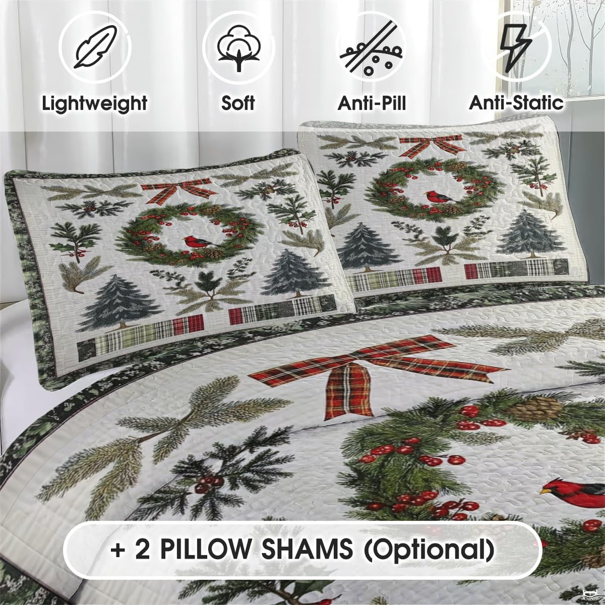 Matching pillowcase detail for winter bedding set featuring coordinating cranberry snowman artwork