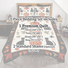 Pillow thematic accent displaying falling foliage and pumpkin illustrations matching autumn bedding.