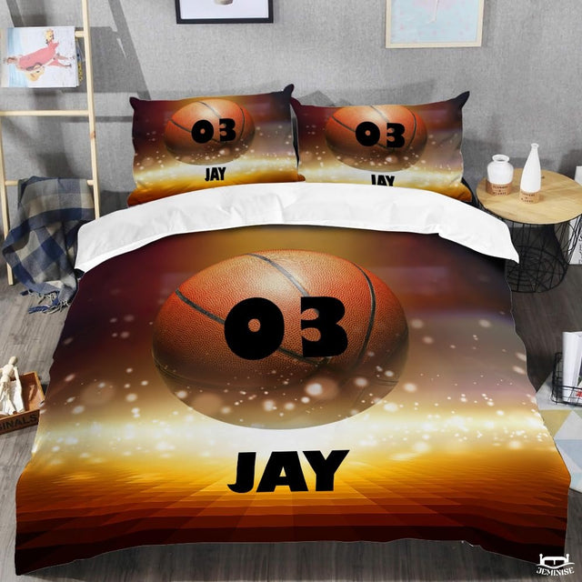 Personalized Basketball Glowing Light Burst Comforter with Name and Number