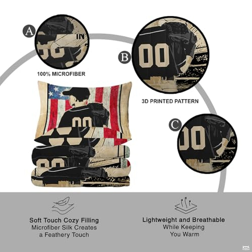 Custom Baseball Boy Bedding Set, Baseball Duvet Cover King Queen Twin Full Microfiber Lightweight for Boys, Sport Bedroom Decor