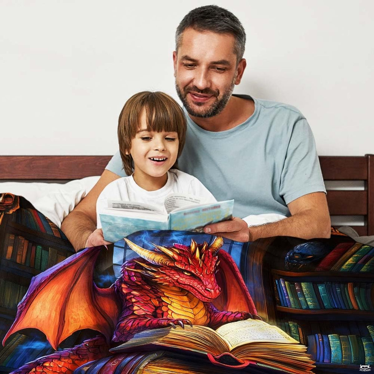 Folded view of the red dragon blanket showing perimeter border hem and rich color saturation.