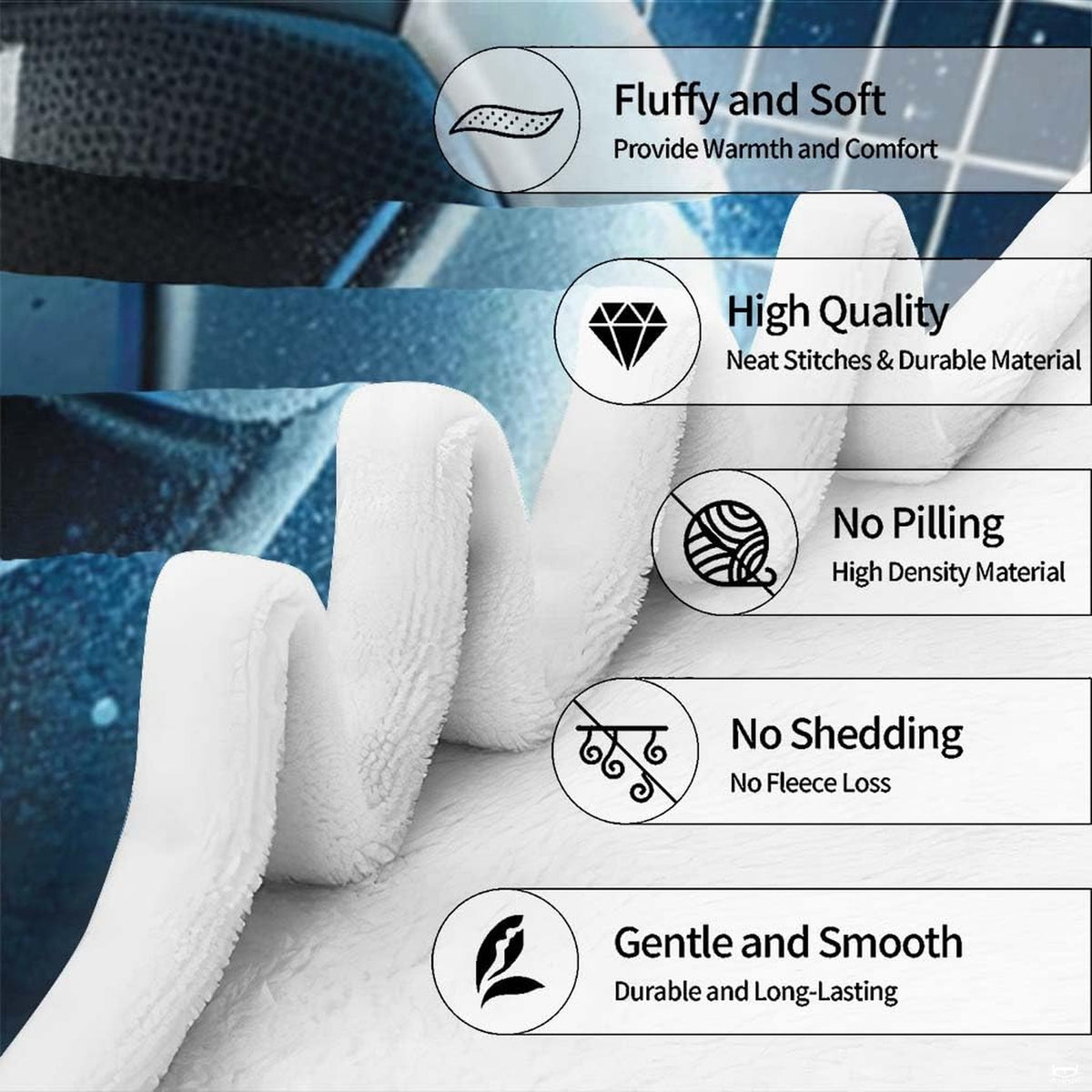Close fold perspective highlighting clear print resolution, reverse lining, and feature icons.