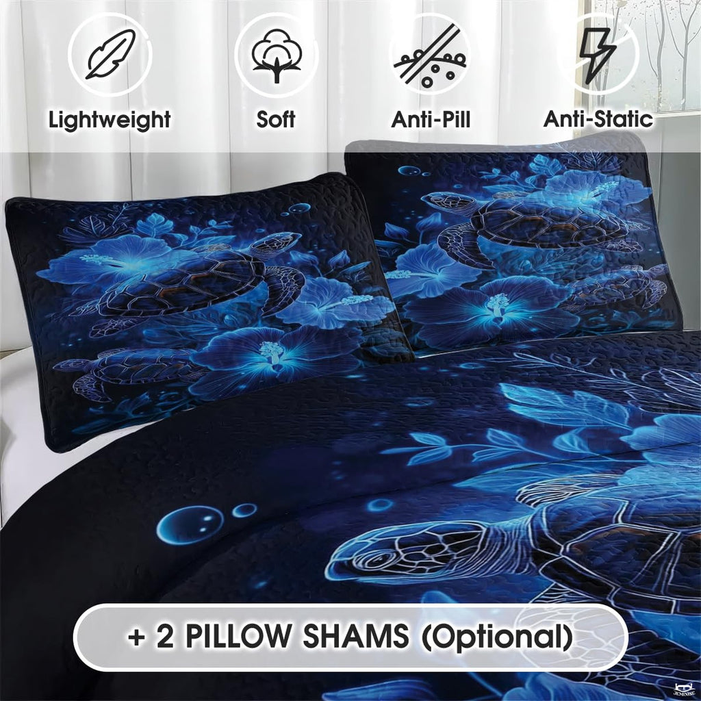 Matching pillowcase detail for coastal bedding set featuring coordinating sea turtle artwork