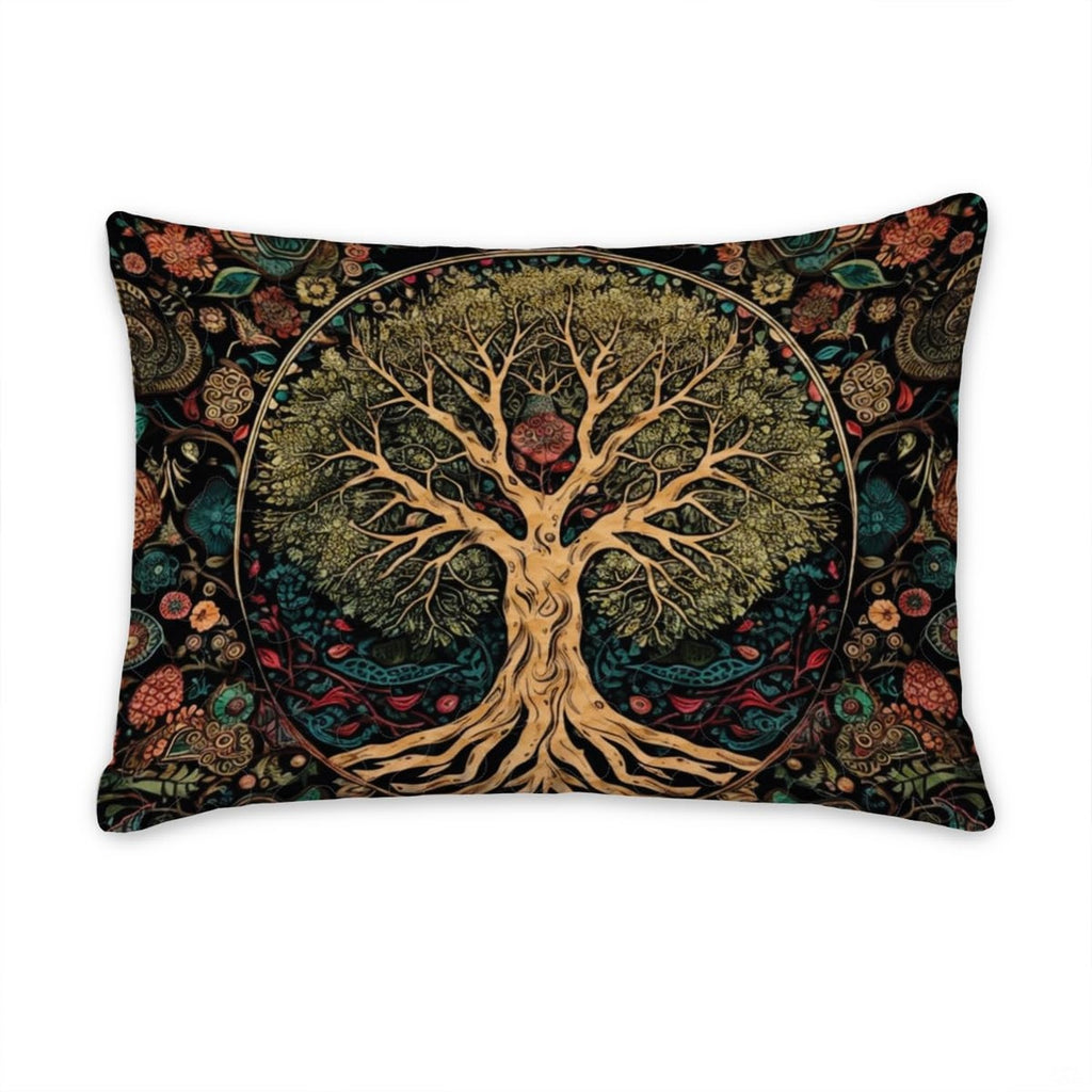 Matching pillowcase detail for Tree of Life bedding set showcasing circular golden medallion sacred tree