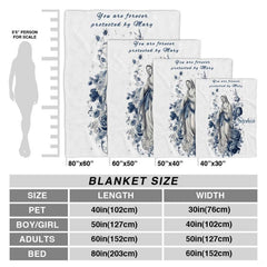 Size proportion chart illustrating available dimensions of the Catholic throw blanket.
