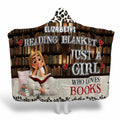 Library book bedding featuring curved wooden bookshelves filled with vintage thematic accent titles and heart artwork.