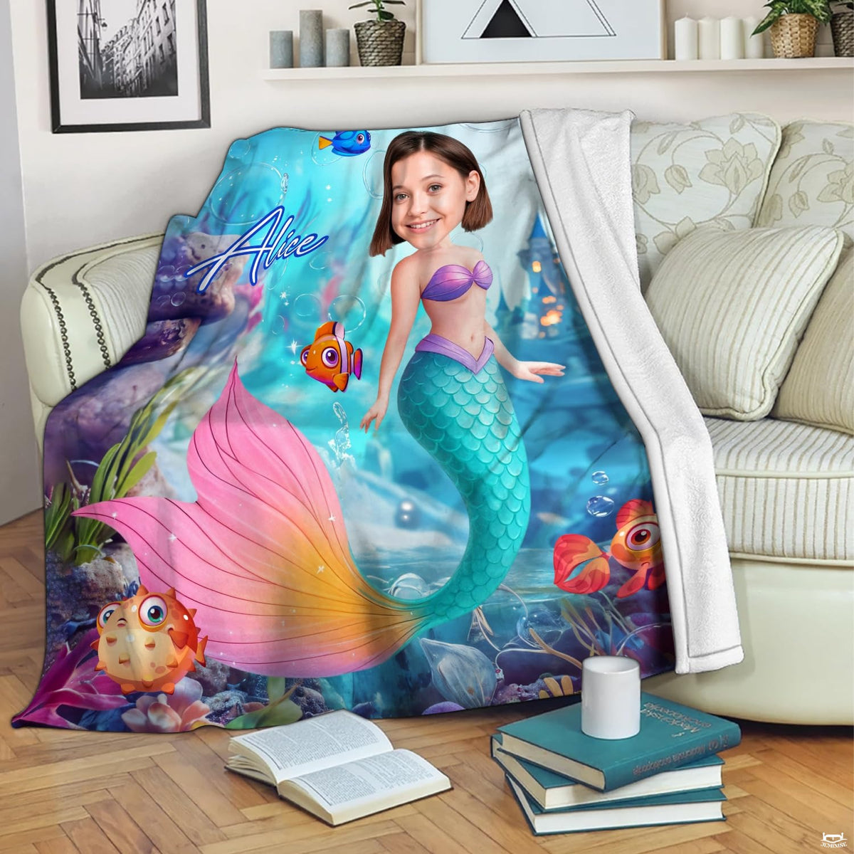 Underwater mermaid fantasy castle blanket unfolded graphic view
