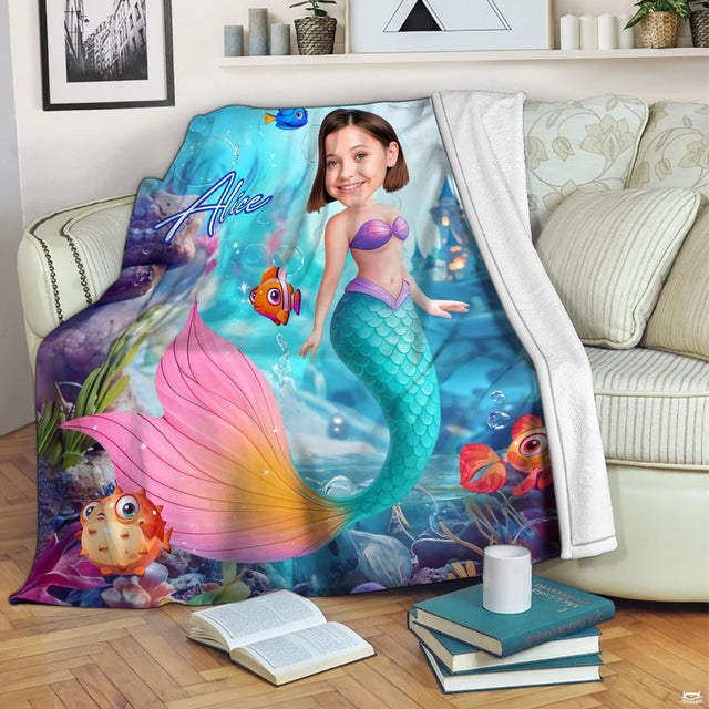 Underwater mermaid fantasy castle blanket unfolded graphic view