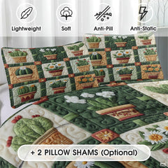 Desert Cactus Printed Quilt Set, Vibrant Cactus & Flower Quilt Bedspread Set – Colorful Bedding for Bedroom, Cozy Throw Quilt for Spring Summer Décor (Style #12)
