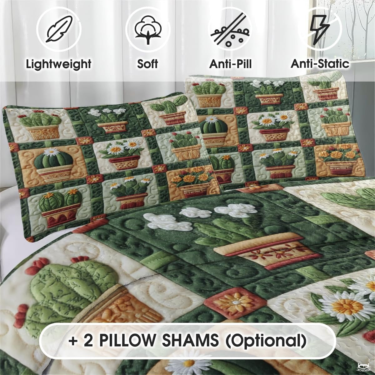 Desert Cactus Printed Quilt Set, Vibrant Cactus & Flower Quilt Bedspread Set – Colorful Bedding for Bedroom, Cozy Throw Quilt for Spring Summer Décor (Style #12)