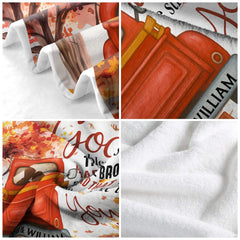 Earthy autumn palette details with burnt orange and golden leaf artwork.