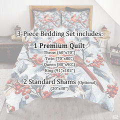 Winter Cardinal on Berry Branch Patchwork Christmas Quilt