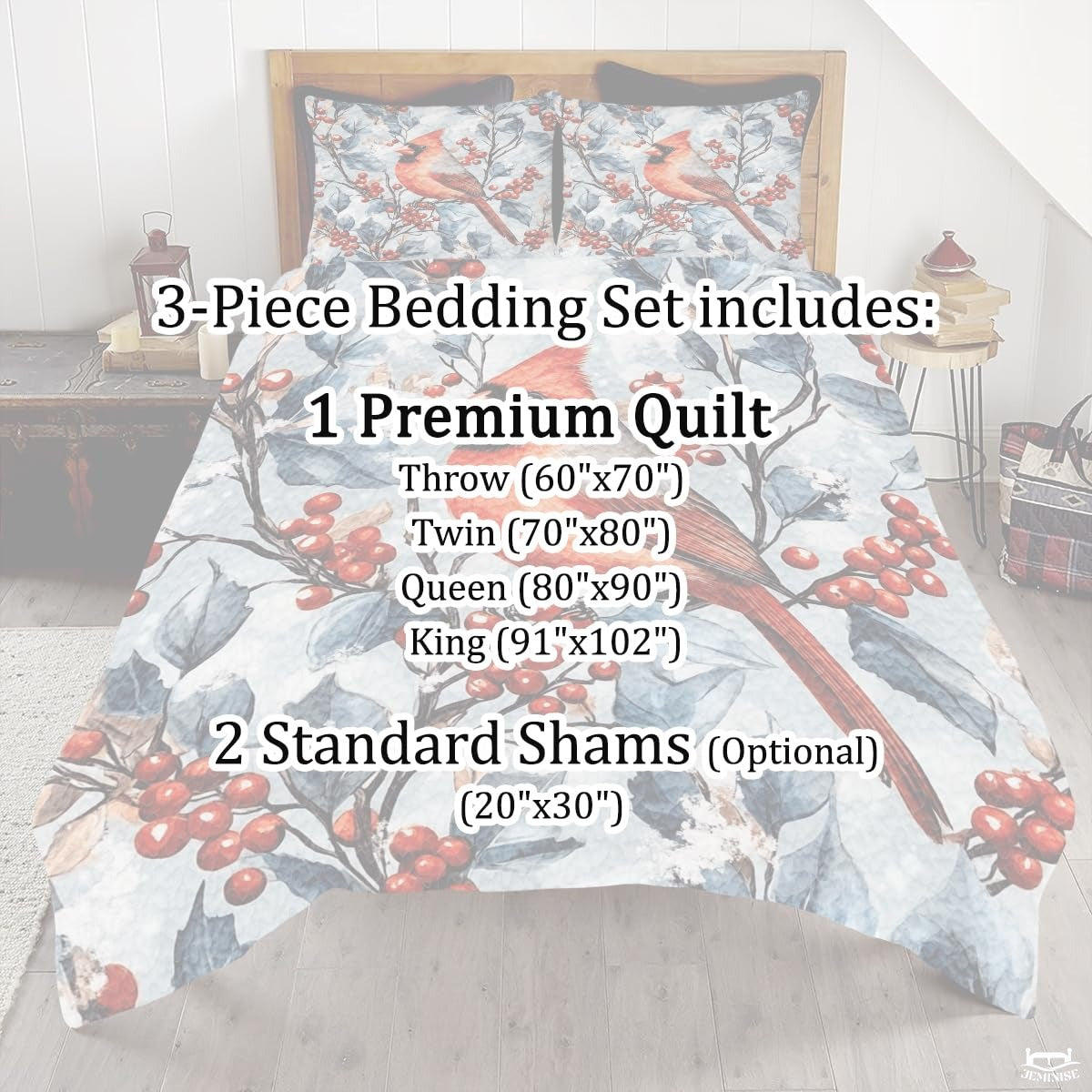 Winter Cardinal on Berry Branch Patchwork Christmas Quilt