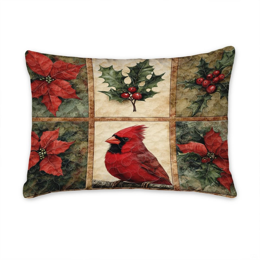 Matching pillowcase detail for cardinal bedding set showing coordinating scarlet songbird and pine bough print