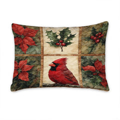 Matching pillowcase detail for cardinal bedding set showing coordinating scarlet songbird and pine bough print