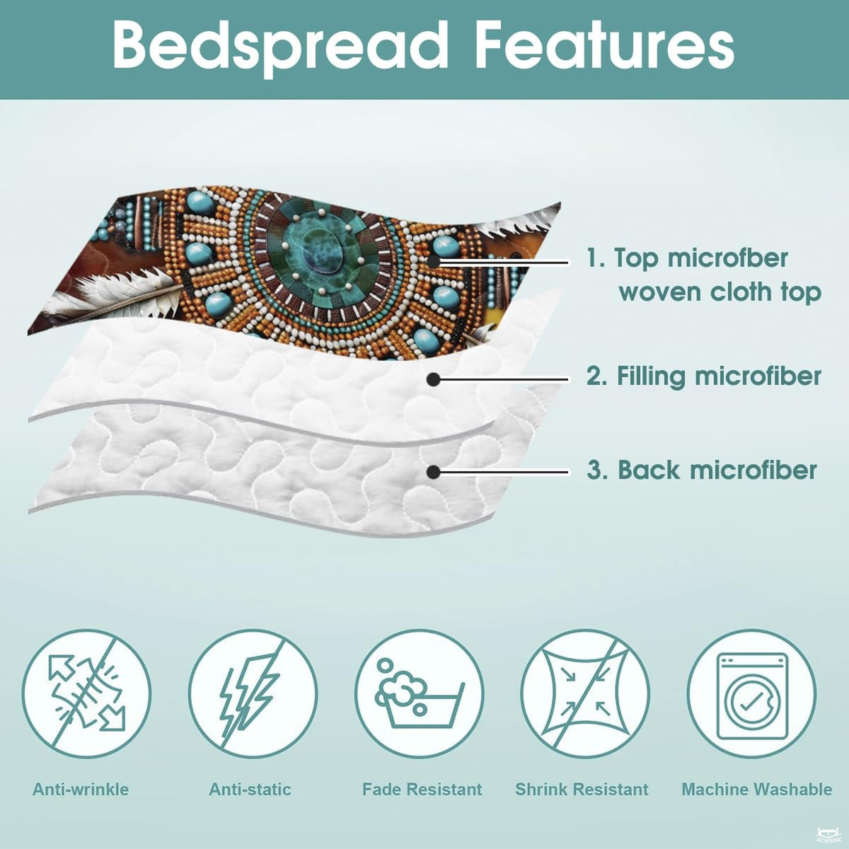 High-angle view of Aztec bedding set showing coordinating pillow shams in an elegant cabin bedroom