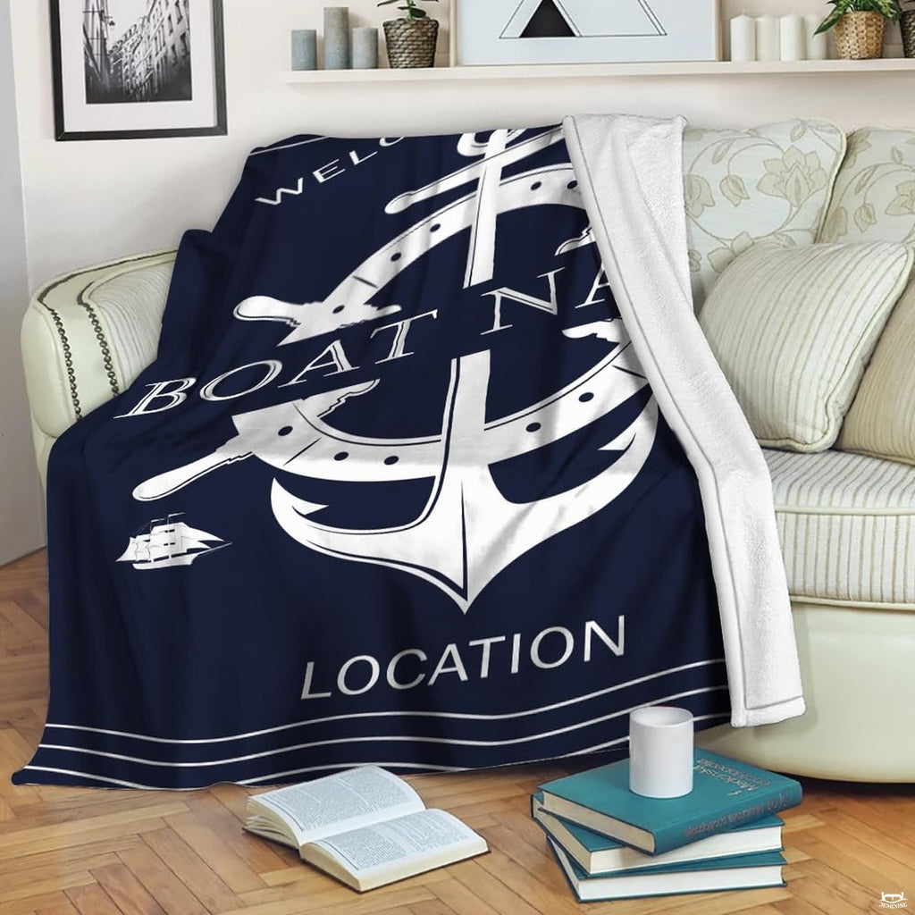Nautical ship wheel and anchor maritime illustration on deep navy, view 3.