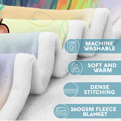 Music headphones girl throw blanket view 8 highlighting rainbow hair, pink headphones, and pastel backdrop
