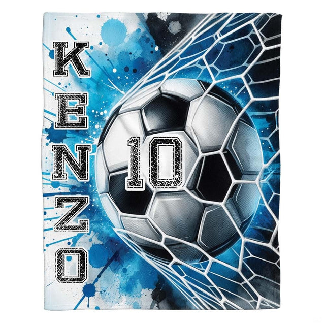 Artistic soccer sports motif featuring energetic watercolor splashes and bold varsity lettering.