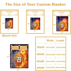 Personalized Basketball Fire and Water Splash Blanket with Name and Number