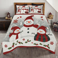 Holiday snowman and pine Christmas bedding set featuring cheerful winter snowmen and evergreen boughs.