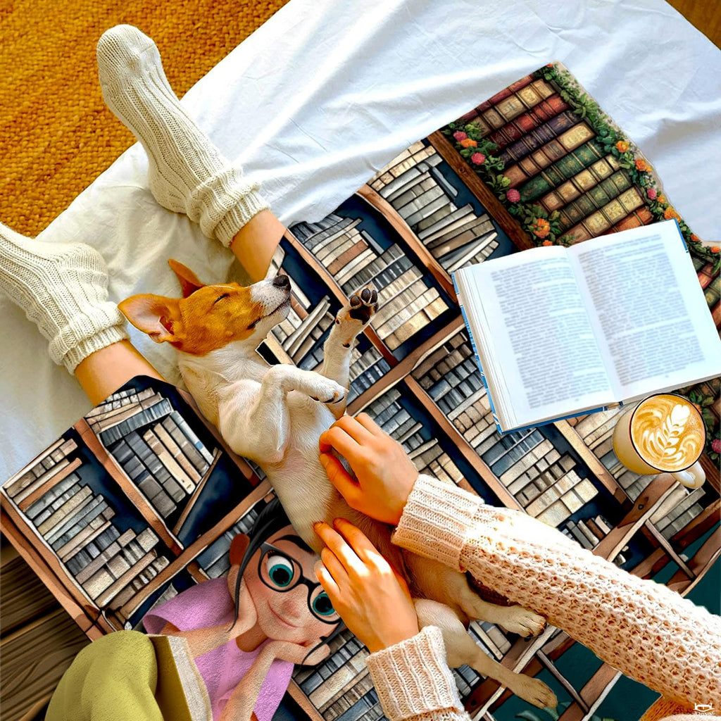 Measurement sizing chart for the library ladder bookshelf throw blanket presenting available dimension choices.