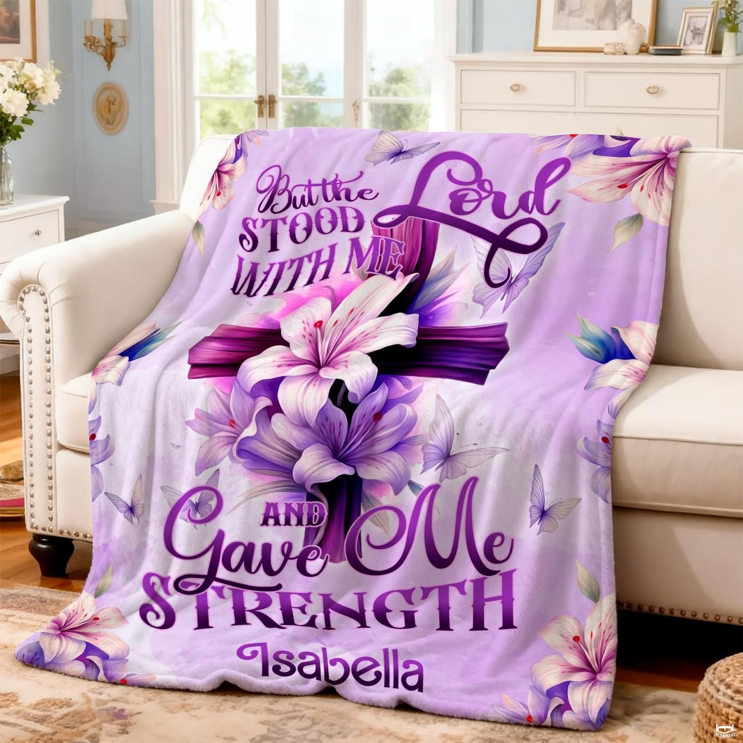Custom Floral Cross Bible Verse Blanket, Machine Washable