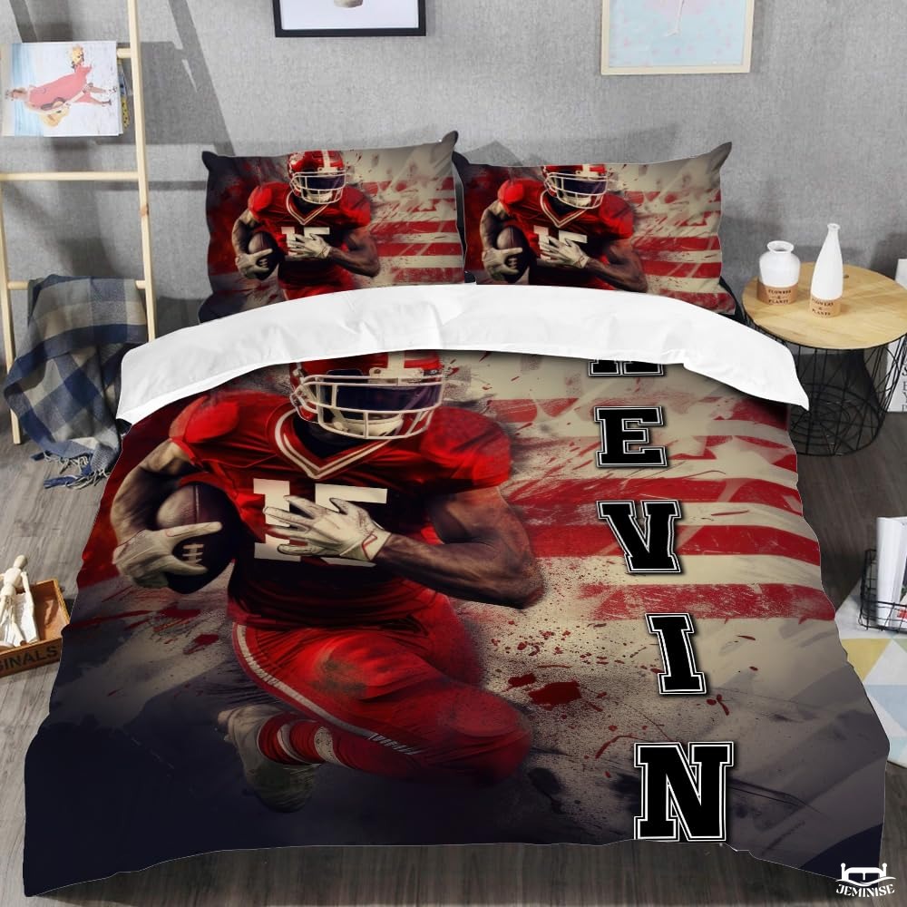 Custom American Sports Football Player Running with Ball Comforter
