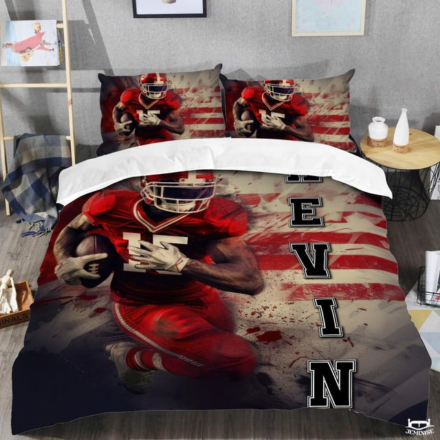 Custom American Sports Football Player Running with Ball Comforter