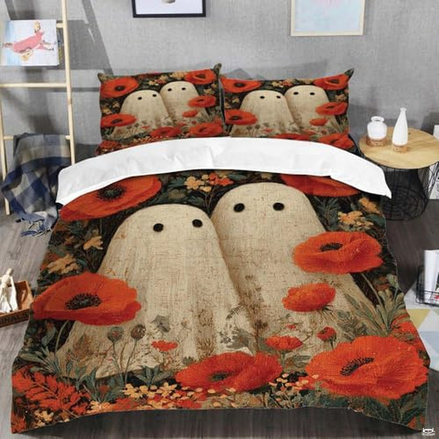 Cute couple ghosts poppy floral bedding - view 2