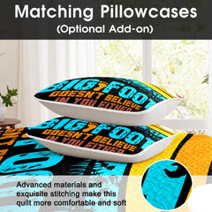 Overhead perspective of thematic accent graphic and crescent moon motif on stripe bedding set