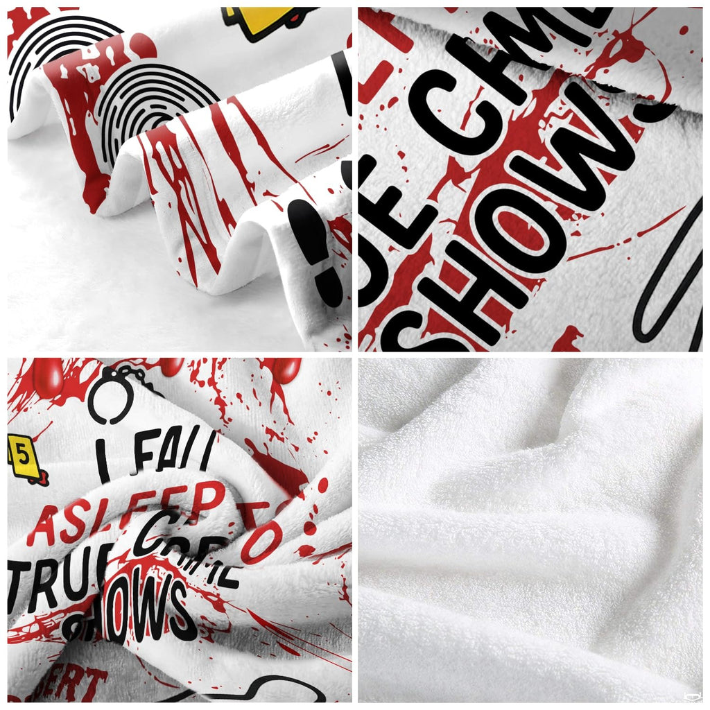 Overhead layout displaying forensic evidence markers, knife illustrations, and dramatic crimson drops.