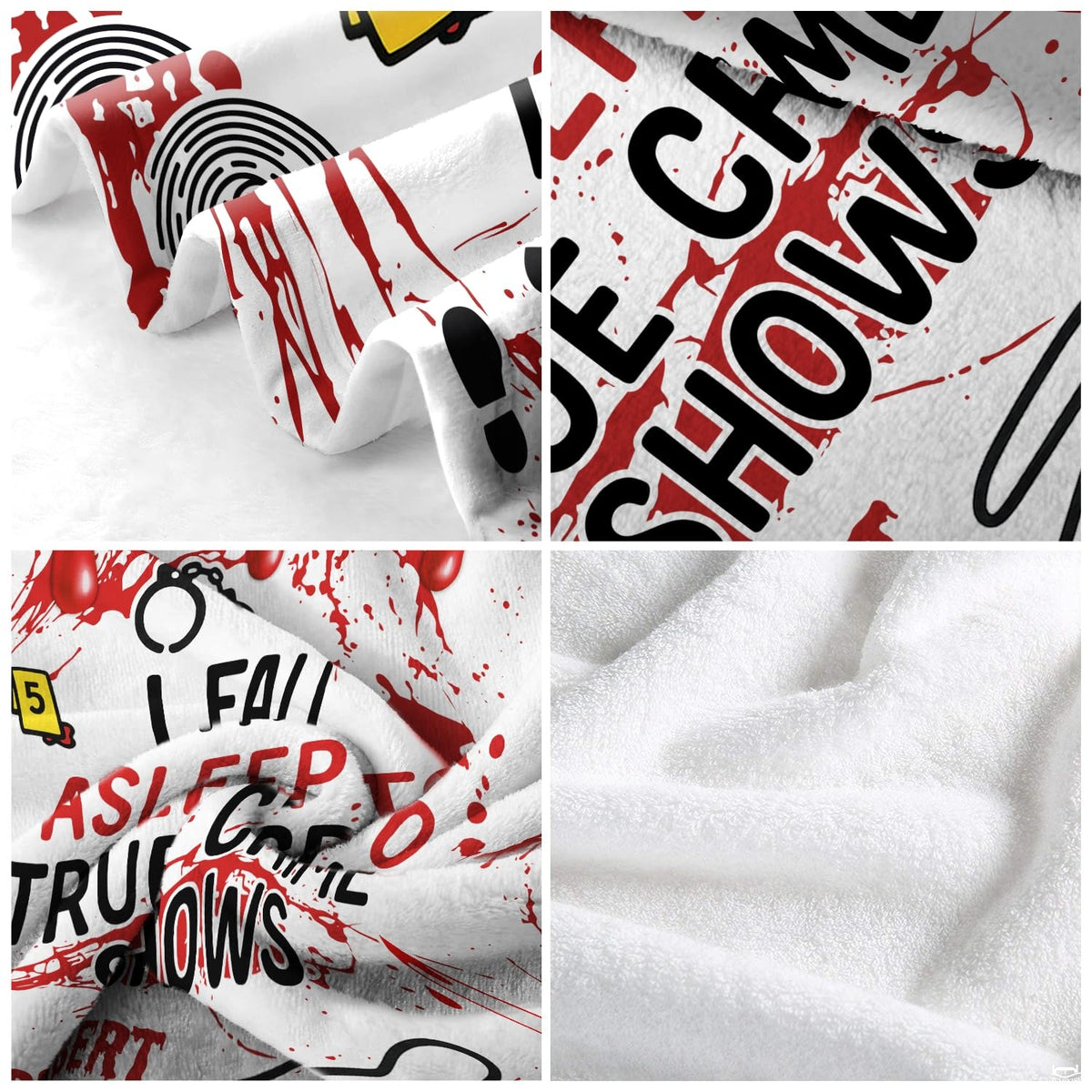 Overhead layout displaying forensic evidence markers, knife illustrations, and dramatic crimson drops.