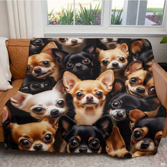 Artistic Chihuahua bedding set visual display featuring layered brown, cream, and dark tones.