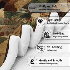 Detailed close-up of mother bear and cubs artwork on mountain throw blanket