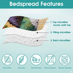 Crop of teal and purple hummingbird artwork in a feature graphic