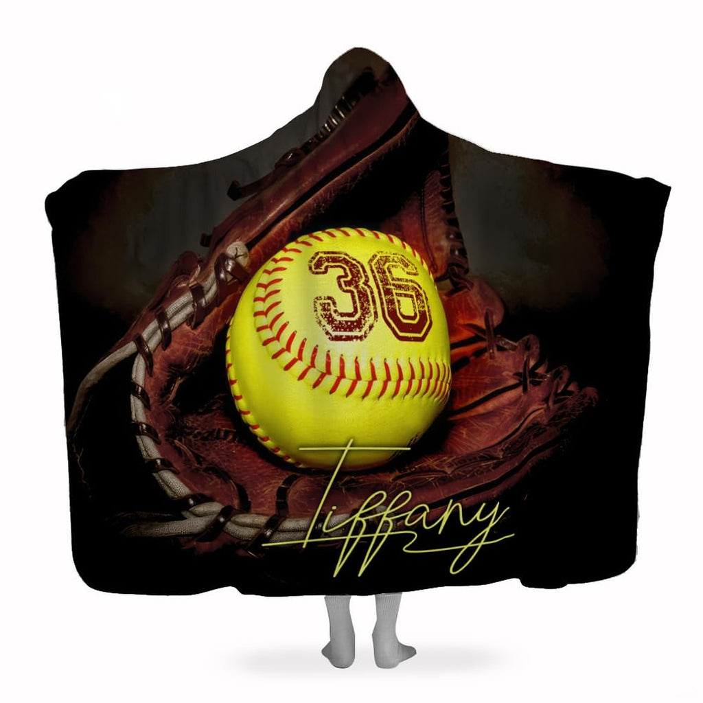 Crimson fielder mitt and softball graphic blanket front display