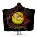 Crimson fielder mitt and softball graphic blanket front display